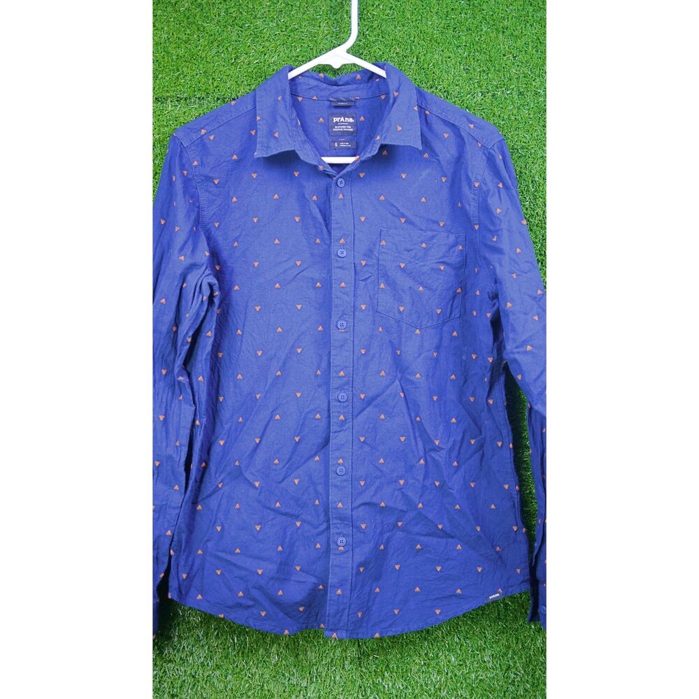 Prana Mens Mountain Drift Long Sleeve Button Down Navy Blue‎ - Size S